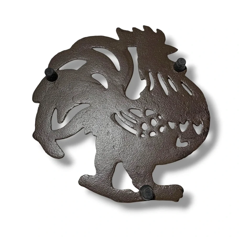 Vintage Style Cast Iron Rooster Trivet Dark Brown Farmhouse Kitchen Decor 8.5